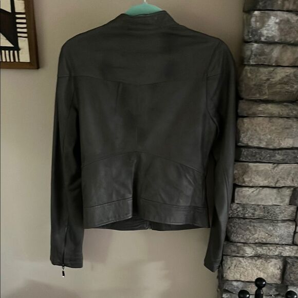 American Rag Gray Leather Jacket Biker Style - Picture 8 of 9